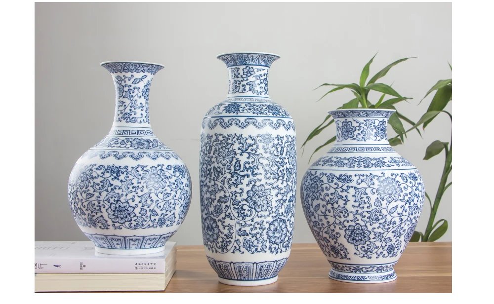 Floral Patterned Blue and White Vase Floral Patterned Blue and White Vase