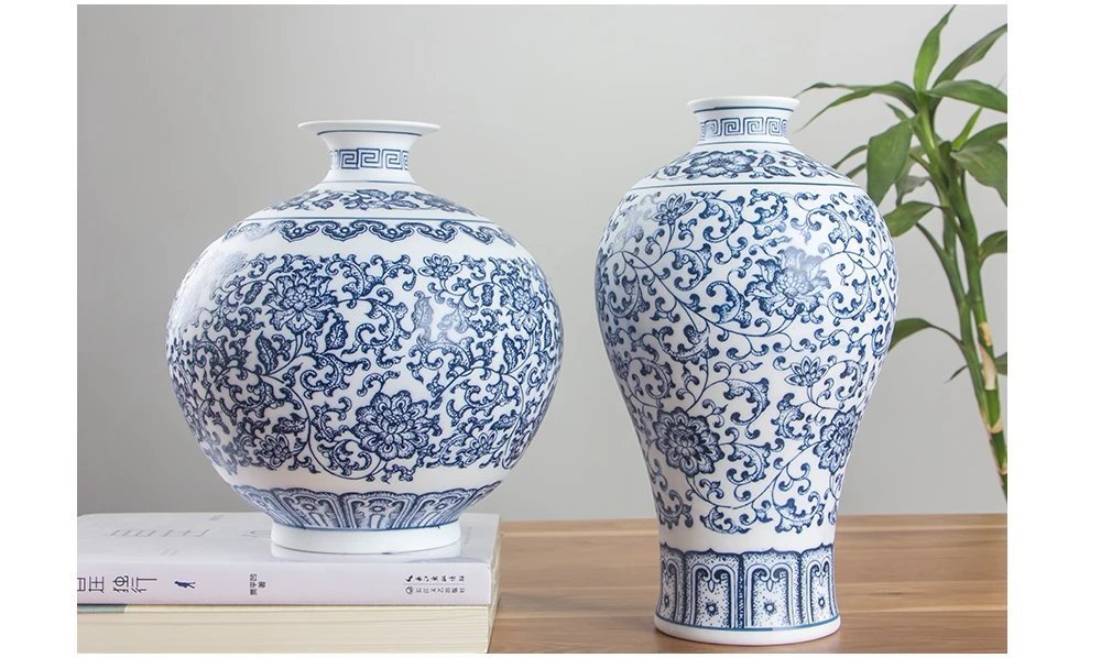 Floral Patterned Blue and White Vase Floral Patterned Blue and White Vase