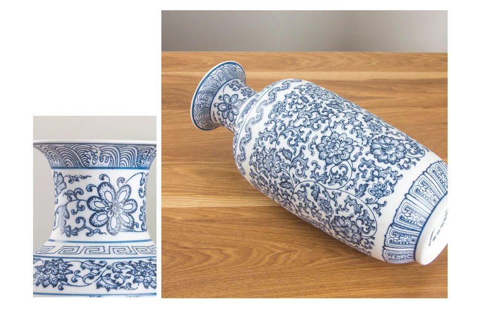 Floral Patterned Blue and White Vase Floral Patterned Blue and White Vase