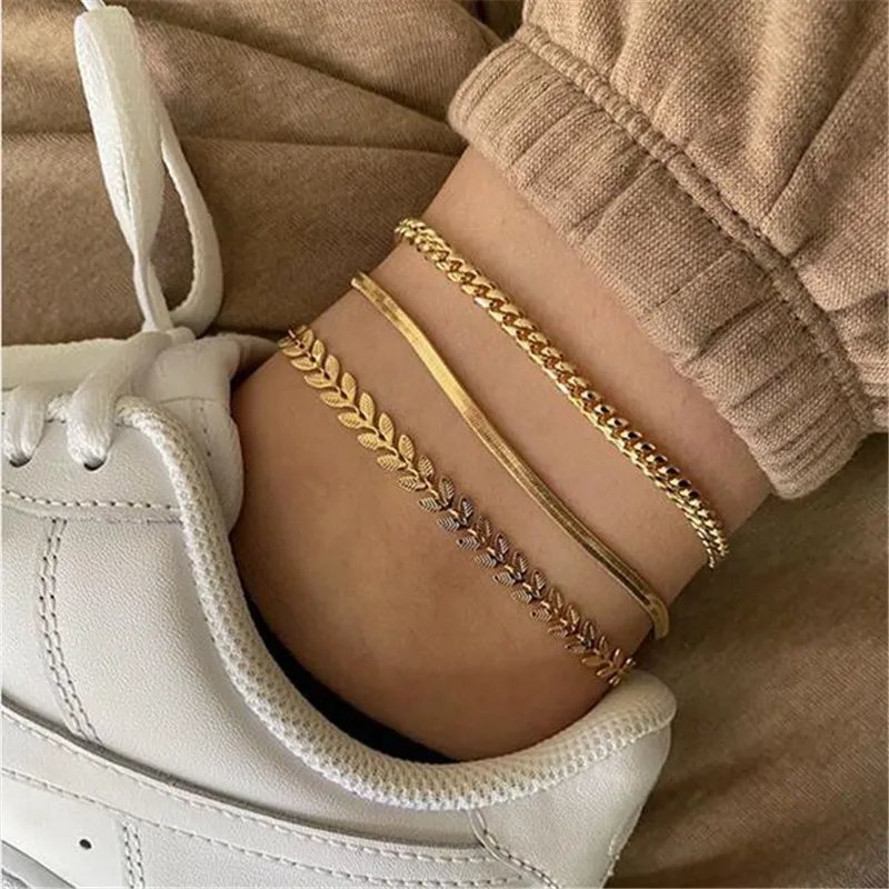 Simple Chain Anklet for Women 3 pcs Set Simple Chain Anklet for Women 3 pcs Set